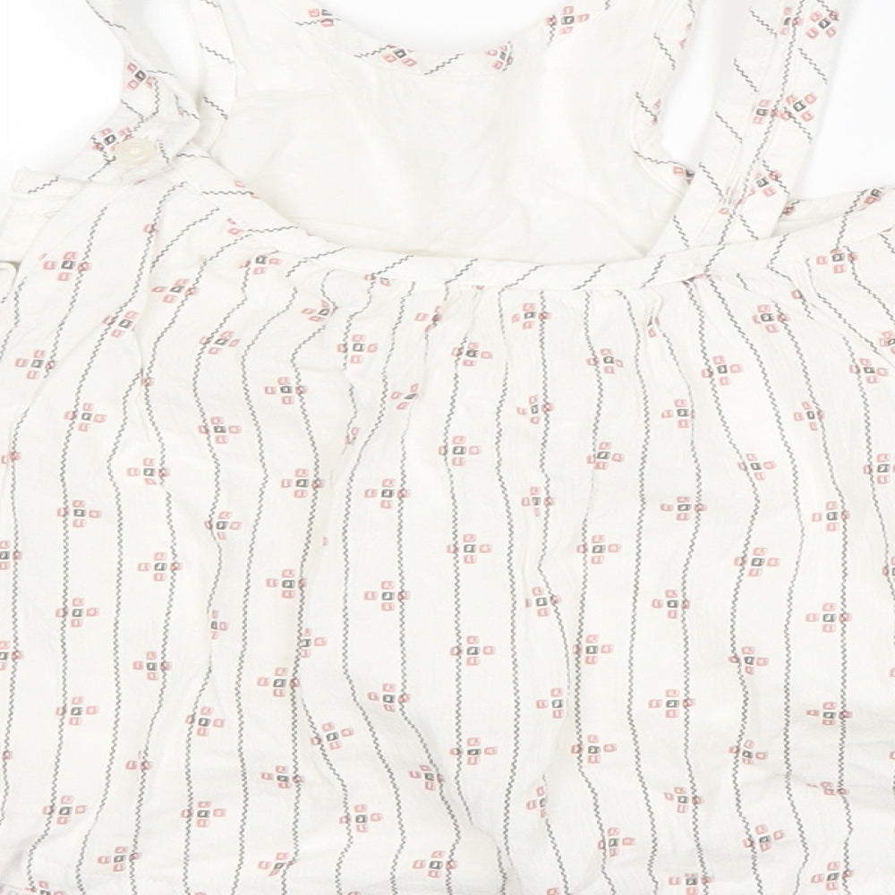Brand and care label for Marks & Spencer girls’ white striped pinafore/dungaree dress, size 3-6, months