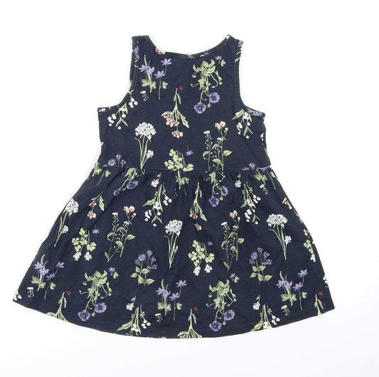 H&M Girls Blue Floral Skater Dress Size 2 Years