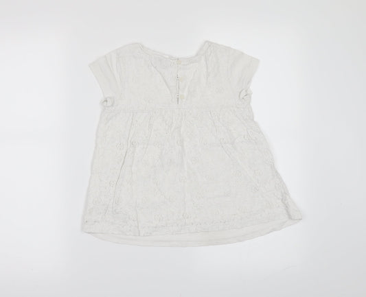 NEXT Girls White Basic T-Shirt Size 7 Years - lace back