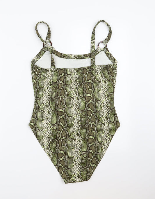 PRETTYLITTLETHING Womens Green Animal Print Bodysuit One-Piece Size 10