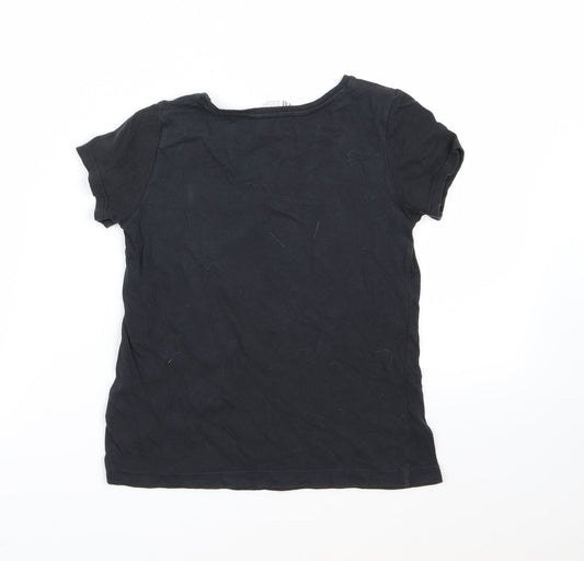 H&M Girls Black Basic T-Shirt Size 9-10 Years - Unicorn