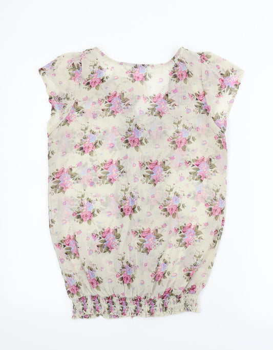 Preworn Womens Beige Floral Basic Blouse Size S