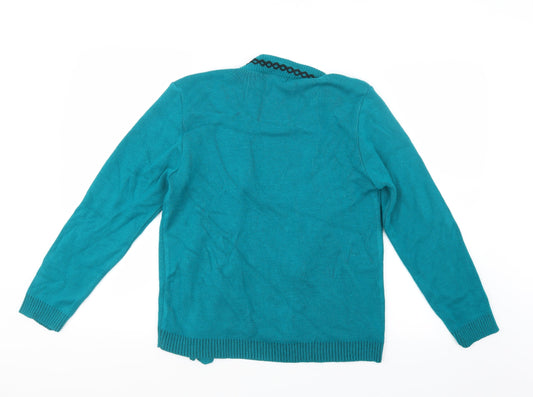 Glimpse Womens Green Geometric Knit Cardigan Jumper Size S - Top and cardigan in one