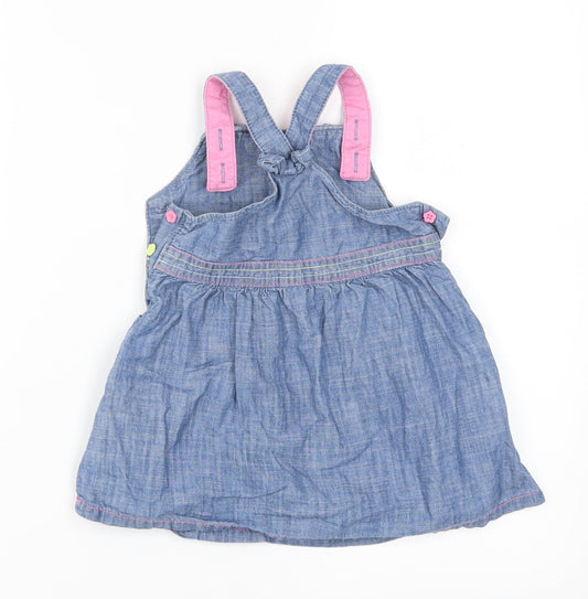 TU Girls Blue Floral Denim Pinafore/Dungaree Dress Size 9-12 Months