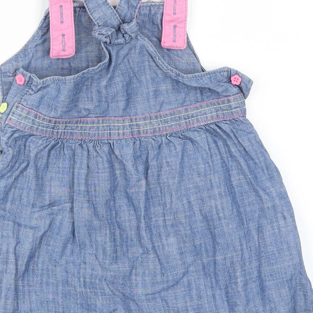 TU Girls Blue Floral Denim Pinafore/Dungaree Dress Size 9-12 Months