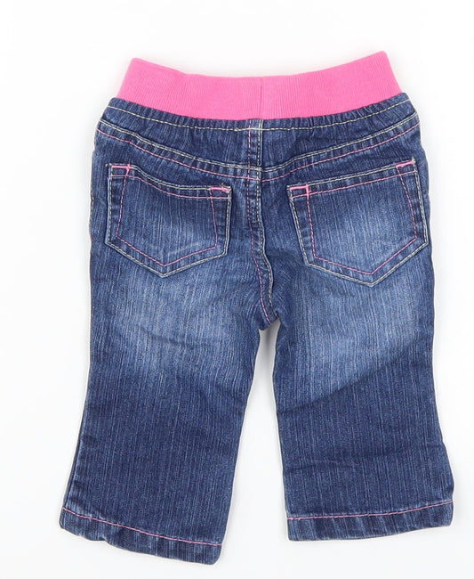 Mothercare Girls Blue Denim Capri Jeans Size 3-6 Months - Pink Waistband