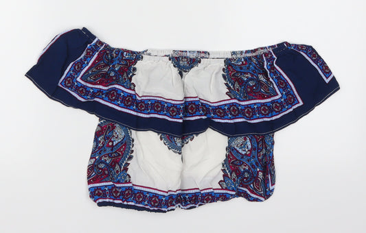 Love & Other Things Womens Blue Geometric Cropped Tank Size M - Batik