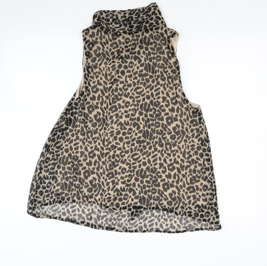Drama Queen Womens Brown Animal Print Tunic Blouse Size 14