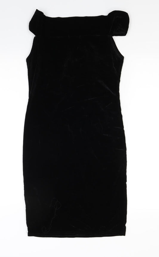 Boohoo Womens Black Velour Bodycon Size 8