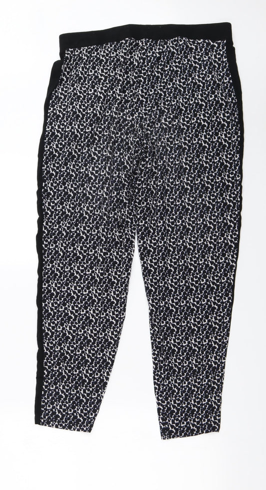 NEXT Womens Black Animal Print Trousers Size 14 L24 in