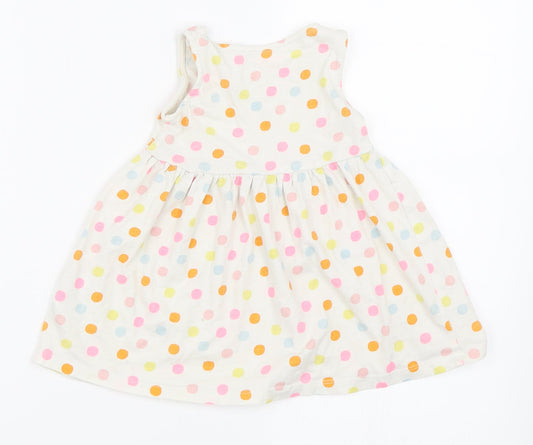 Primark Girls Ivory Polka Dot Skater Dress Size 9-12 Months