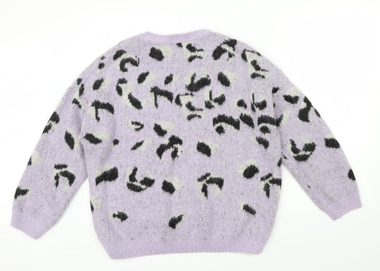 New Look Womens Purple Geometric Henley Jumper Size L