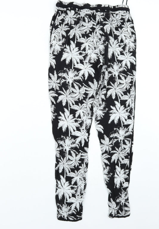 Select Womens Black Floral Trousers Size 8 L26 in