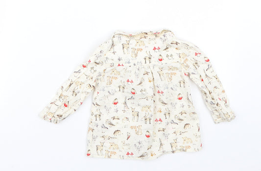 NEXT Girls Beige Animal Print Basic Button-Up Size 9-12 Months