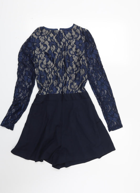 Warehouse Womens Blue Floral Playsuit One-Piece Size 8