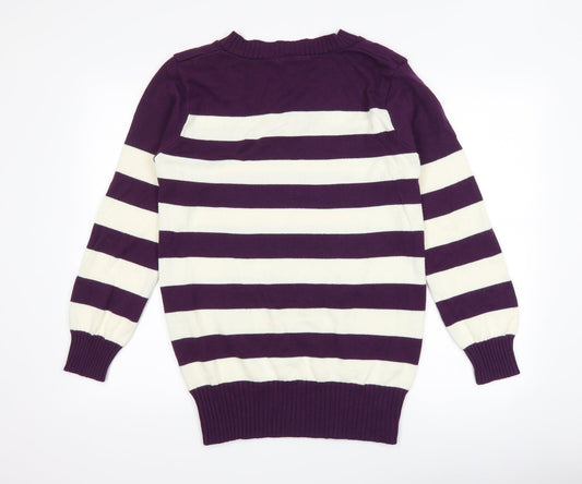 Ellie Louise Womens Purple Striped Pullover Jumper Size L