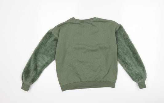 Girls Destination Girls Green Animal Print Pullover Sweatshirt Size 11-12 Years