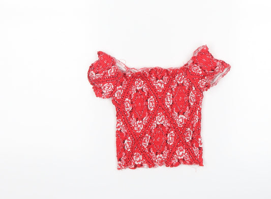 New Look Girls Red Geometric Cropped T-Shirt Size 9 Years