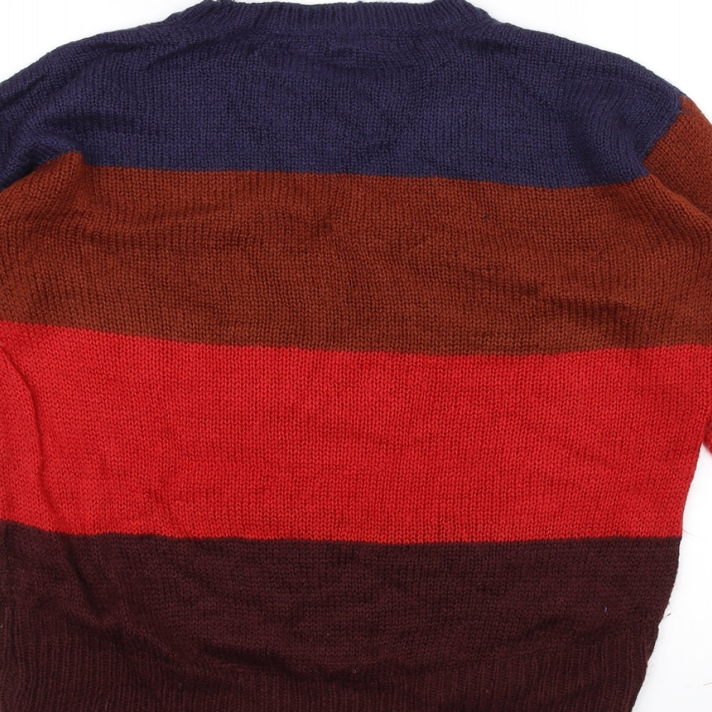 Blue Mens Silver Striped Pullover Jumper Size M