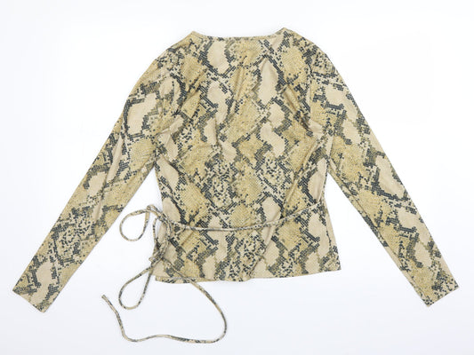 H&M Womens Yellow Animal Print Wrap Blouse Size M - snakeskin