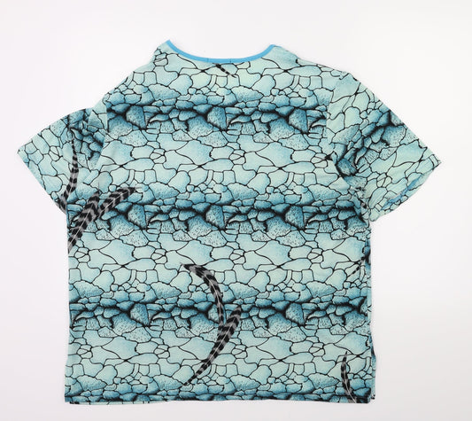 EURO MODEN Womens Blue Floral Basic T-Shirt Size 2XL