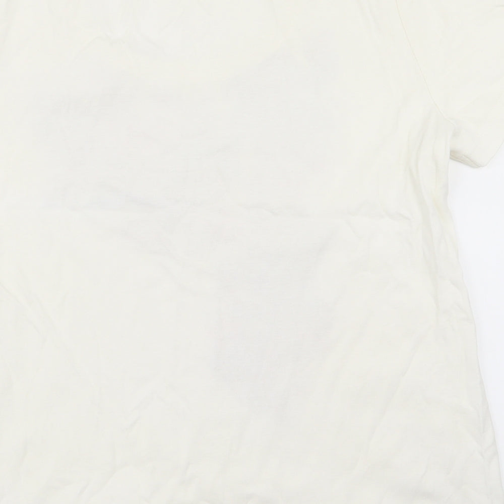 BM casual Womens White Floral Basic T-Shirt Size S