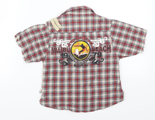 Feu Follet Boys Red Check Basic Button-Up Size 2-3 Years - Malibu Beach