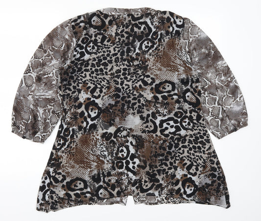 Notations Womens Brown Animal Print Basic Button-Up Size M