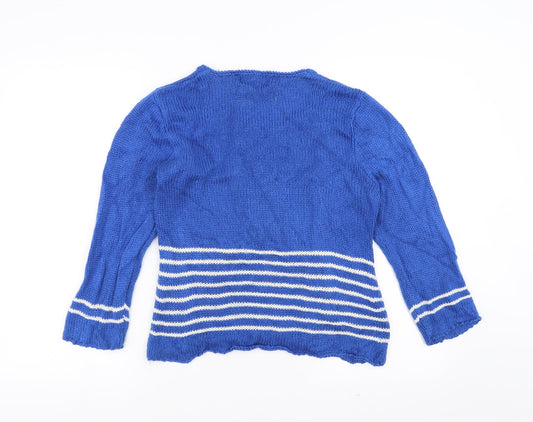 Marble Womens Blue Striped Pullover Jumper Size S