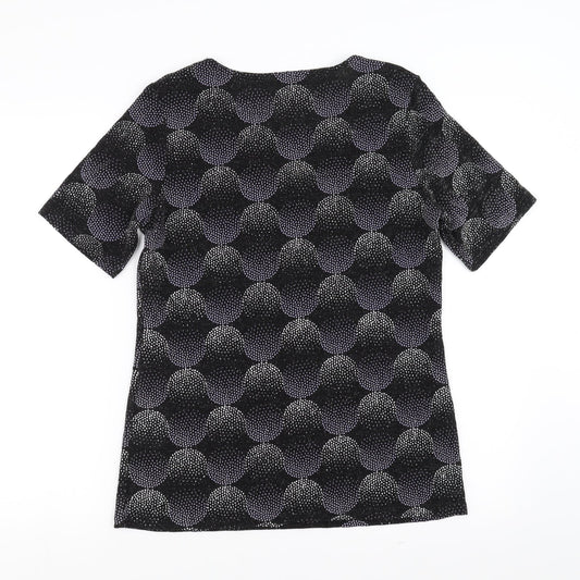 Heena Fashions Womens Black Geometric Basic Blouse Size 12 - beaded detail