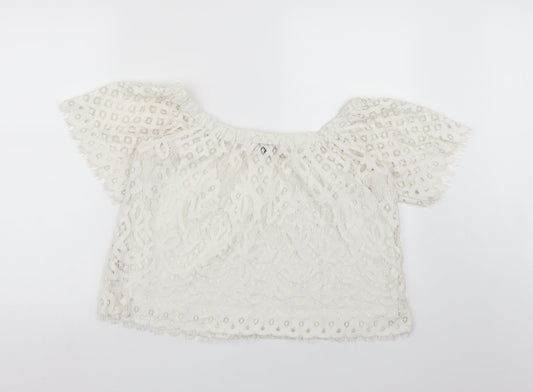 New Look Womens White Lace Basic Blouse Size 12