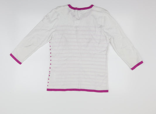 //text Womens White Striped Pullover Jumper Size S