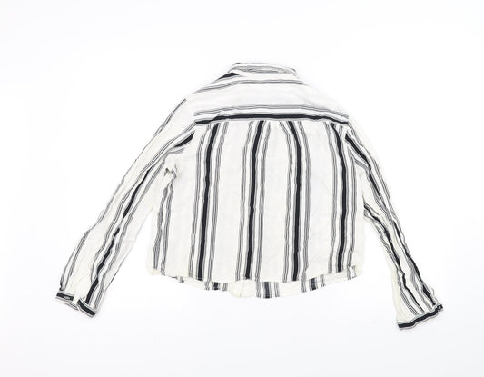 H&M Womens White Striped Basic Button-Up Size 8