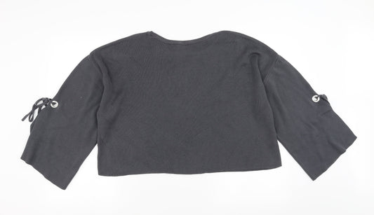 New Look Womens Grey Pullover Jumper Size 12 - tie sleeve detail