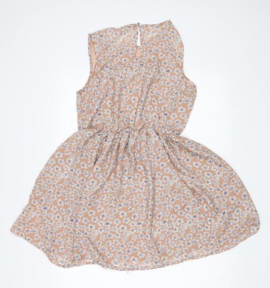 Warrior Womens Beige Floral Skater Dress Size S