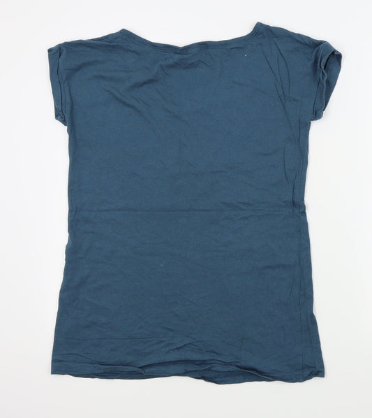 Avon Womens Blue Houndstooth Basic T-Shirt Size 10 - LET IT SNOW
