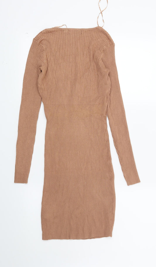 Brave Soul Womens Brown Striped Jumper Dress Size S
