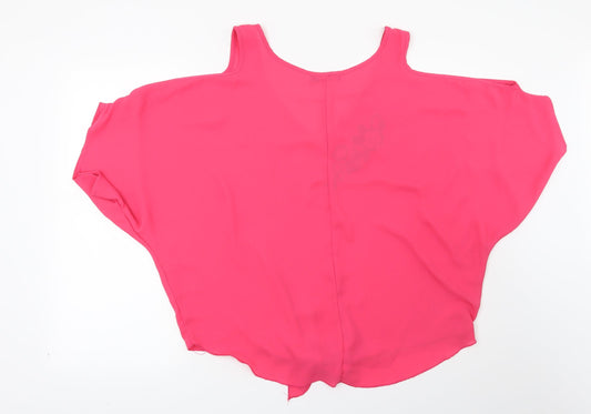 Preworn Womens Pink Floral Basic Blouse Size M