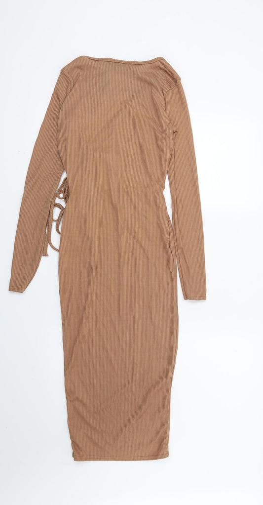 PRETTYLITTLETHING Womens Brown Striped Bodycon Size 6