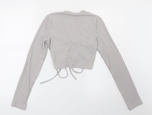 Preworn Womens Grey Striped Basic Blouse Size M