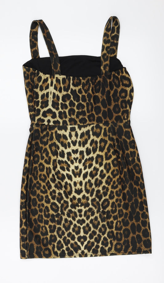 Boohoo Womens Beige Animal Print Bodycon Size 10