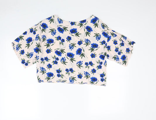 New Look Womens Pink Floral Cropped Blouse Size 10