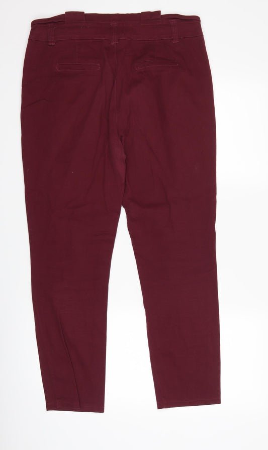 PARISIAN SIGNATURE Womens Purple Trousers Size 14 L28 in - Paper Bag Waist
