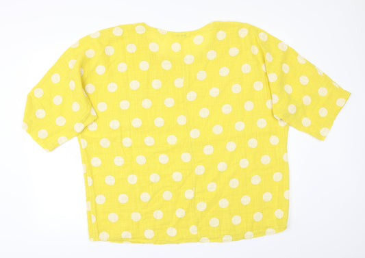 Preworn Womens Yellow Polka Dot Basic Button-Up One Size