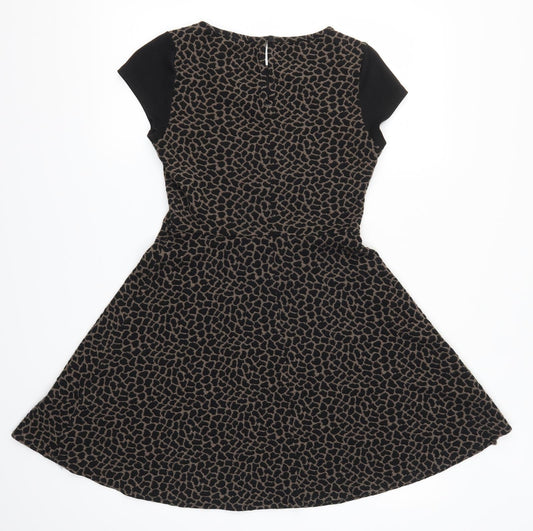 Red Herring Womens Black Animal Print Skater Dress Size 10