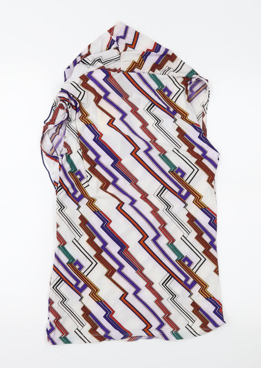 Double II Womens White Geometric Basic Blouse One Size