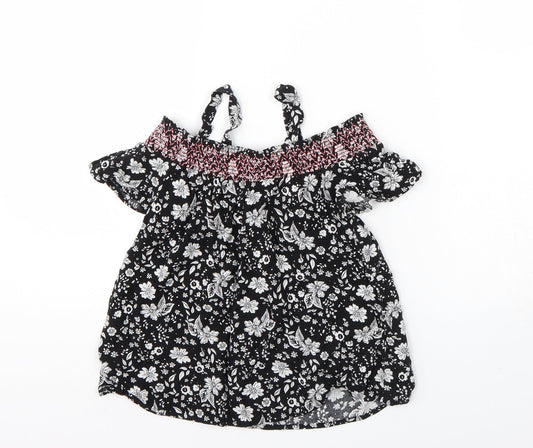 I LOVE GIRLSWEAR Girls Black Floral Basic Blouse Size 9 Years