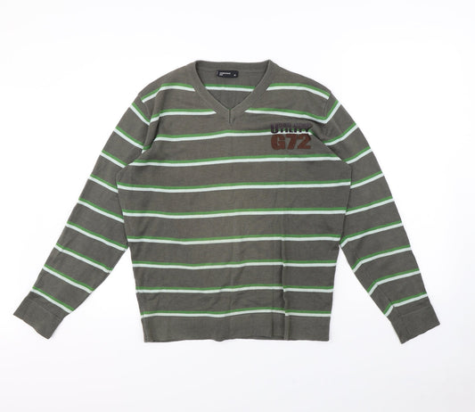 Cedar Wood State Mens Brown Striped Pullover Jumper Size M