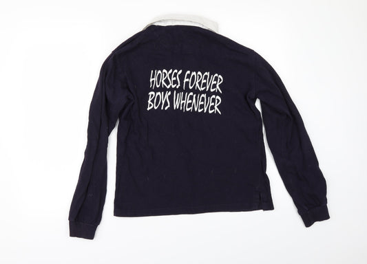 Front Row Womens Blue Basic Polo Size M - HORSES FOREVER BOYS WHATEVER