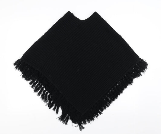 Nouveau Edition Womens Black Cape Jumper One Size - fringe detail